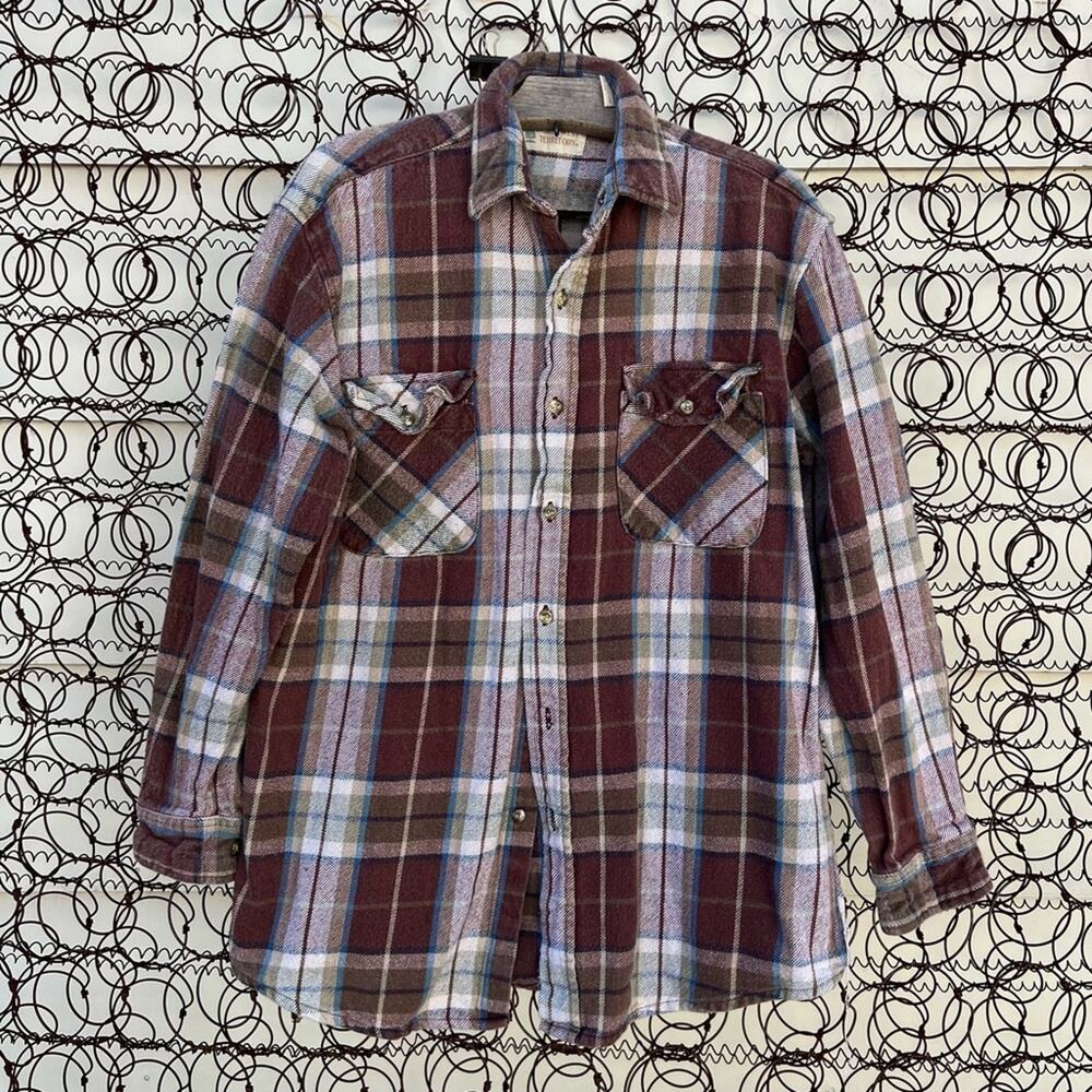 Vintage Northwest Territory Brown Plaid Flannel Shirt Shacket Button Up MED